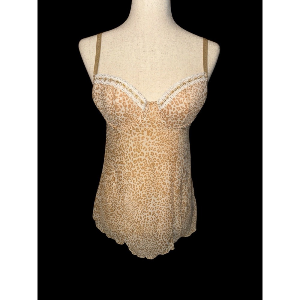 Rampage Chemise Womens‎ Large Tan Leopard Print Lace Trim Underwire whimsigoth